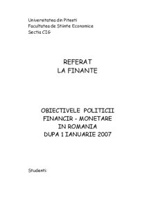 Obiectivele Politicii Financiar Monetare în România după 1 Ianuarie 2007 - Pagina 1