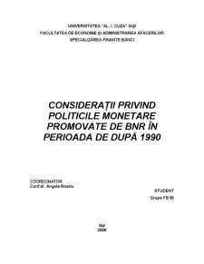 Politici Monetare Promovate de BNR după 1990 - Pagina 1