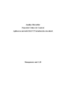 Punctele Critice de Control - Aplicarea Metodei HACCP în Industria Ciocolatei - Pagina 1