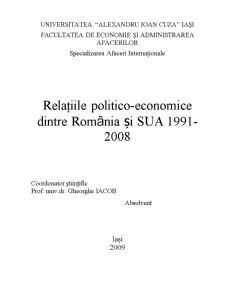 Relațiile politico-economice între SUA și România în perioada 1991-2008 - Pagina 1