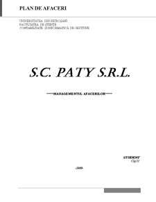 Plan de Afaceri - SC Paty SRL - Pagina 1
