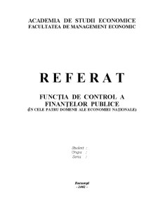 Functia de Control a Finantelor Publice - In Cele Patru Domenii ale Economiei Nationale - Pagina 1