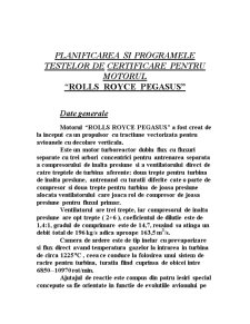 Planificarea și programele testelor de certificare pentru motorul Rolls Royce Pegasus - Pagina 1