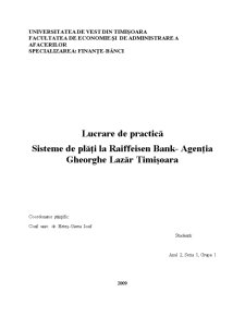 Lucrare de Practica - Sisteme de Plati la Raiffeisen Bank - Agentia Gheorghe Lazar Timisoara - Pagina 1