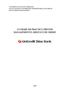 Managementul riscului de credit - Unicredit Țiriac Bank - Pagina 1