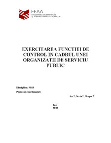 Exercitarea funcției de control în cadrul unei organizații de serviciu public - Pagina 1