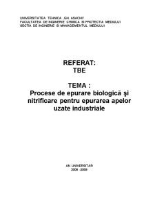 Procese de Epurare Biologică și Nitrificare pentru Epurarea Apelor Uzate Industriale - Pagina 1