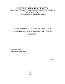 Rolul sistemului bancar în finanțarea economiei - mutații și perspective pentru România - Pagina 1