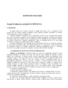 Raport de evaluare - evaluarea societății SC Metav SA - Pagina 1