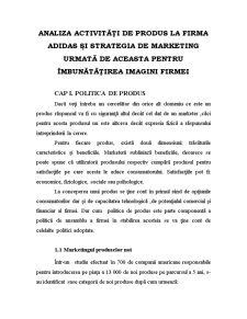 Analiza activității de produs la firms Adidas și strategia de marketing urmată de aceasta pentru îmbunătățirea imaginii firmei - Pagina 1