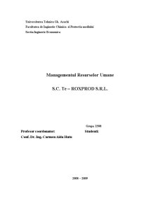 Managementul Resurselor Umane - SC Te-Roxprod SRL - Pagina 1