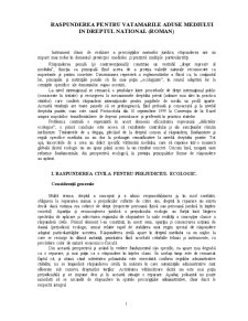 Raspunderea pentru Vatamarile Aduse Mediului in Dreptul National - Roman - Pagina 1