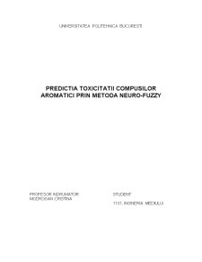 Predicția toxicității compușilor aromatici prin metodă neuro-fuzzy - Pagina 1
