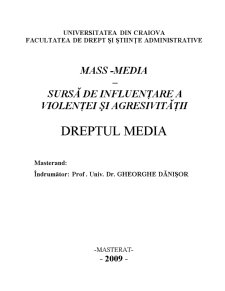 Mass media - sursă de influențare a violenței și agresivității - Pagina 1