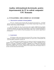 Analiza Informational-Decizionala pentru Departamentul de IT în Cadrul Companiei UPC România - Pagina 1
