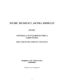Studiul de impact asupra mediului - Centrala Nucleară Electrică Cernavodă - Pagina 1