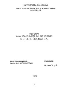 Analiza funcțiunilor întreprinderii la SC Bere Craiova SA - Pagina 1