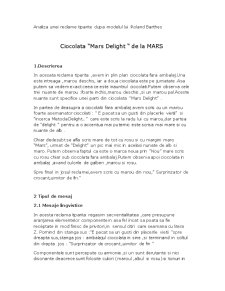 Analiza unei reclame tipărite după modelul lui Roland Barthes - ciocolata Mars Delight de la Mars - Pagina 1