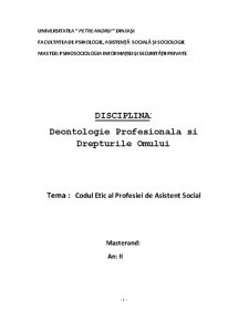 Deontologie profesională și drepturile omului - codul etic al profesiei de asistent social - Pagina 1