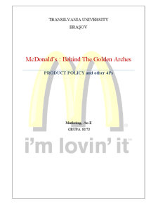 Mcdonald’s - Behind the Golden Arches Product Policy and Other 4 ps - Pagina 1