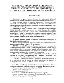 Asistența financiară europeană - analiza capacității de absorbție a fondurilor comunitare în România - Pagina 1