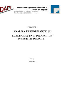 Analiza Performanței și Evaluarea unui Proiect de Investiții Directe - Pagina 1