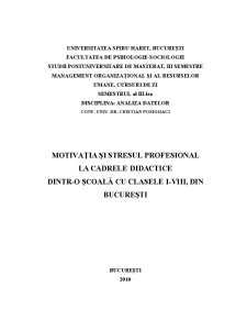 Cercetare - motivația și stresul profesional la cadrele didactice - Pagina 1