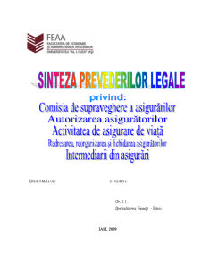 Sinteza Prevederilor Legale privind Asigurările și Elementele Legate de Asigurări - Pagina 1