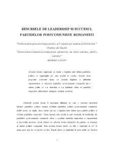 Resursele de leadership și succesul partidelor postcomuniste românești - Pagina 1