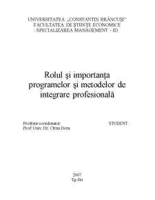Rolul și Importanța Programelor și Metodelor de Integrare Profesională - Pagina 1