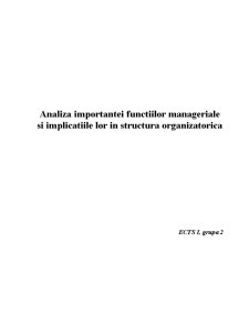 Analiza importanței funcțiilor managementului în organizarea întreprinderii - Pagina 1