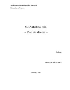 Plan de Afacere SC AnticFoto SRL - Pagina 1