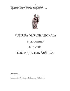 Cultura organizațională în cadrul CN Poșta Română SA - Pagina 1