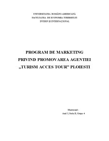 Program de marketing privind promovarea unei agenții de turism - Pagina 1