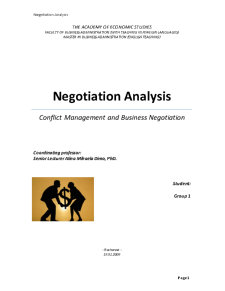 Negotiation Analysis - Conflict Management and Business Negotiation - Pagina 1