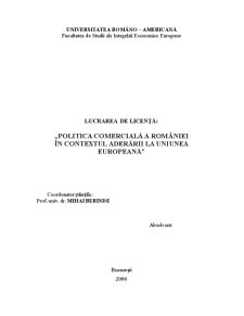 Politica Comercială a României în Contextul Aderării la Uniunea Europeană - Pagina 1