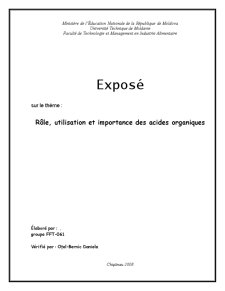 Role, Utilisation et Importance des Acides Organiques - Pagina 1
