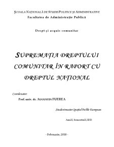 Supremația Dreptului Comunitar în Raport cu Dreptul Național - Pagina 1