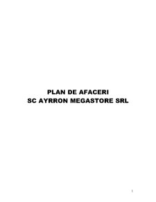 Plan de Afaceri SC Ayrron Megastore SRL - Pagina 1