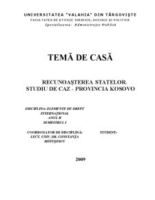 Recunoașterea statelor, studiu de caz Provincia Kosovo - Pagina 1