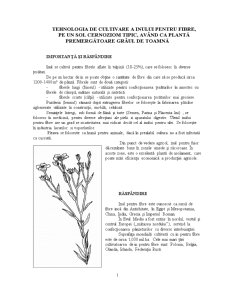 Tehnologia de Cultivare a Inului pentru Fibre, pe un Sol Cernoziom Tipic, Avand ca Planta Premergatoare Graul de Toamna - Pagina 1