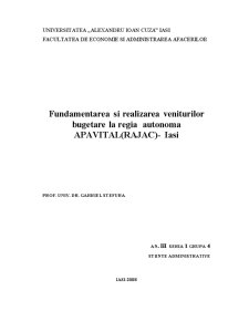 Fundamentarea și realizarea veniturilor bugetare la Regia Autonomă Apavital Iași - Pagina 1
