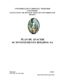 Plan de Afaceri - Investements Holding - Pagina 1
