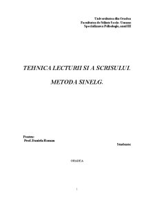 Tehnica lecturii și a scrisului. Metoda Sinelg - Pagina 1