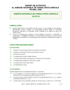 Raport de Activitate al Agenției Naționale de Consultanță Agricolă pe Anul 2009 - Pagina 1
