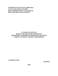 Proiect de Finantare Europeana - Realizarea Sistemului Centralizat de Apa in Comuna Cicarlau, Judetul Maramures - Pagina 1