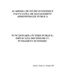 Funcționarea puterii publice - implicația deciziilor cu fundament economic - Pagina 1