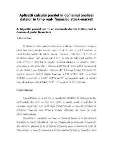 Aplicații - calculul paralel în domeniul analizei datelor în timp real-financial, stock-market - Pagina 1