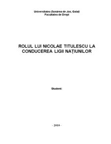 Rolul lui Nicolae Titulescu la Conducerea Ligii Națiunilor - Pagina 1