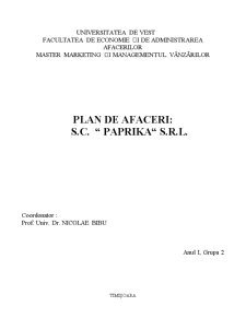 Plan de Afacere SC Paprik SRL - Pagina 1